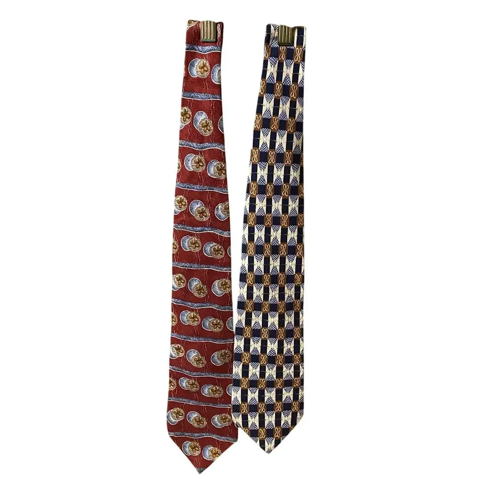 Vintage Guess USA Silk Tie Lot of 2 – 80s 90s Geometric Red Blue Made in USA